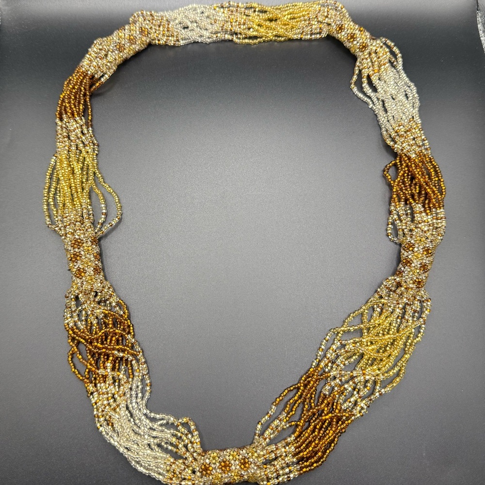 Multicolor Multistrand Beaded Necklace Boho Neutral Earth Tone